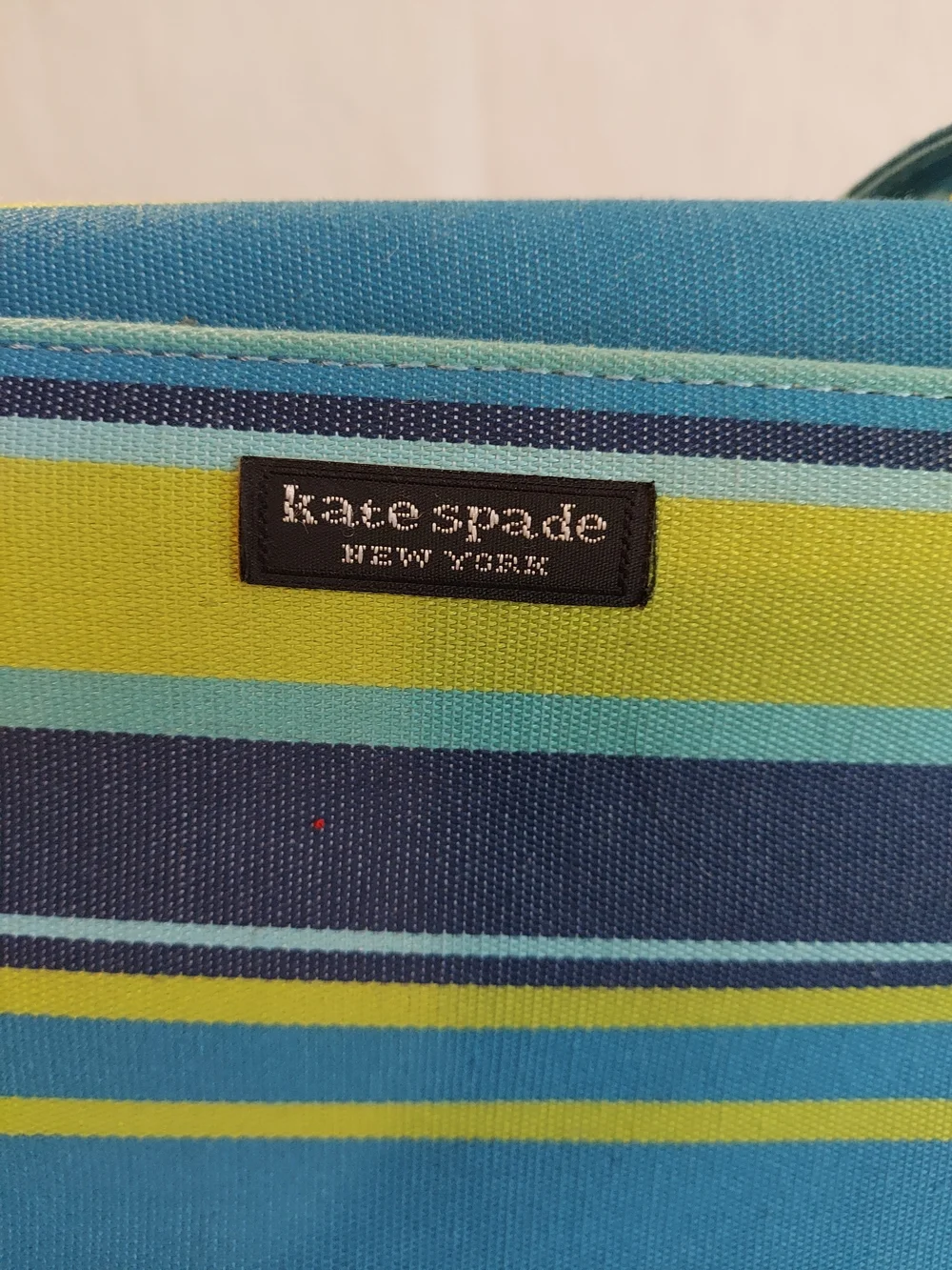 Kate Spade New York Vintage Striped Canvas Handbag Blue Lime Teal